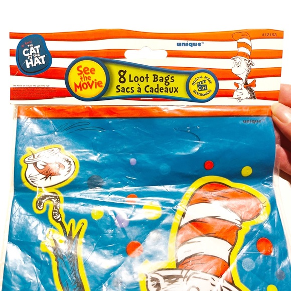 Vintage Dr. Seuss Cat in the Hat Movie Loot Bags Birthday Party Green Red 2000s - Picture 2 of 8